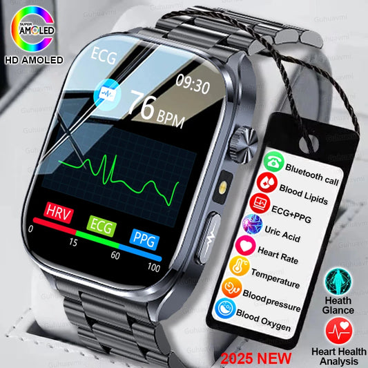 Advanced ECG Smartwatch for Men – Heart Health Tracking, Blood Metrics & BT Calls