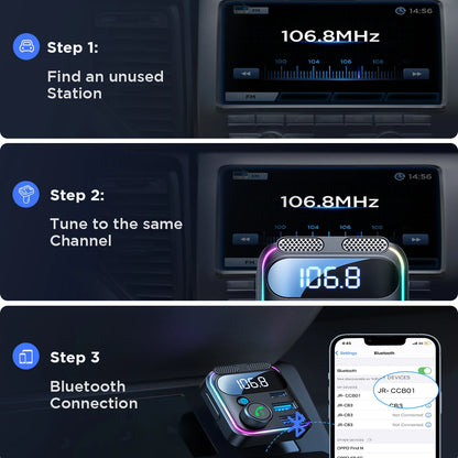 Transmisor FM para coche JOYROOM 48W Bluetooth 5.3 con carga rápida PD y QC3.0 y llamadas manos libres