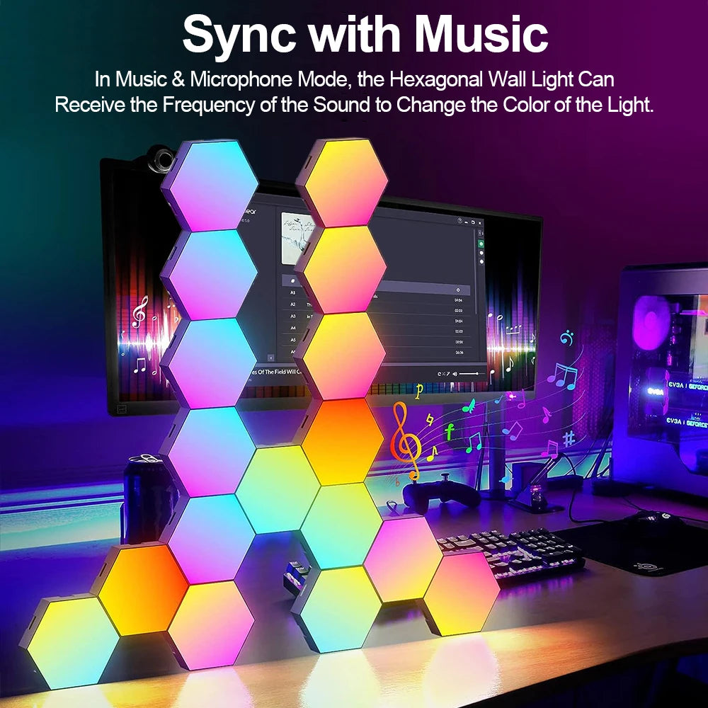 RGB Smart Hexagon Wall Lights – App Control Music Sync Ambient Lamp