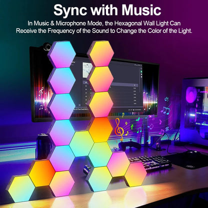 RGB Smart Hexagon Wall Lights – App Control Music Sync Ambient Lamp