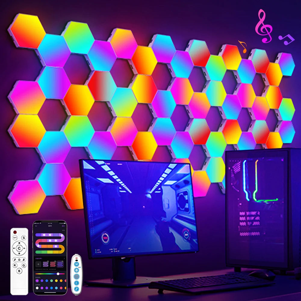 RGB Smart Hexagon Wall Lights – App Control Music Sync Ambient Lamp