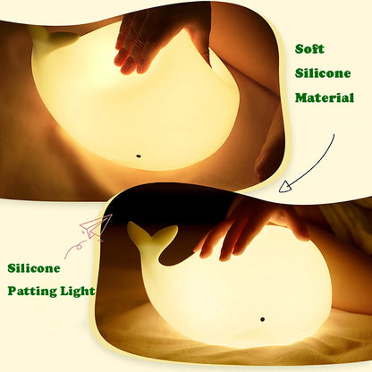 Cartoon Whale LED Night Lamp – RGB Rechargeable Silicone Light for Kids