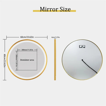 Aurea Round LED Bathroom Mirror – Gold Frame, Anti-Fog & Dimmable Light