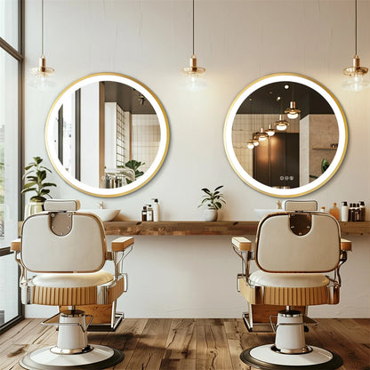 Aurea Round LED Bathroom Mirror – Gold Frame, Anti-Fog & Dimmable Light