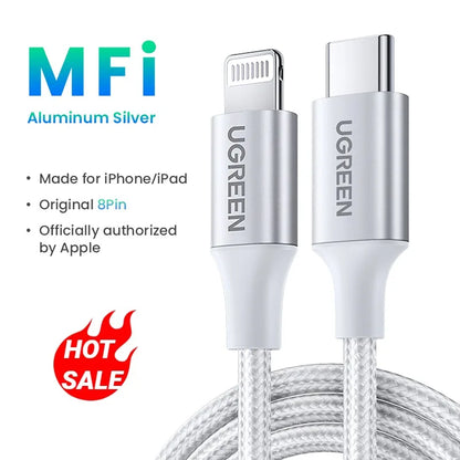 Cable USB-C a Lightning UGREEN con certificación Apple MFi y carga rápida PD de 20 W/30 W para iPhone 14/13/12